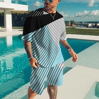 summer mens 3d printing personality fashion casual large size oversized loose round neck t shirt mens set2022 new