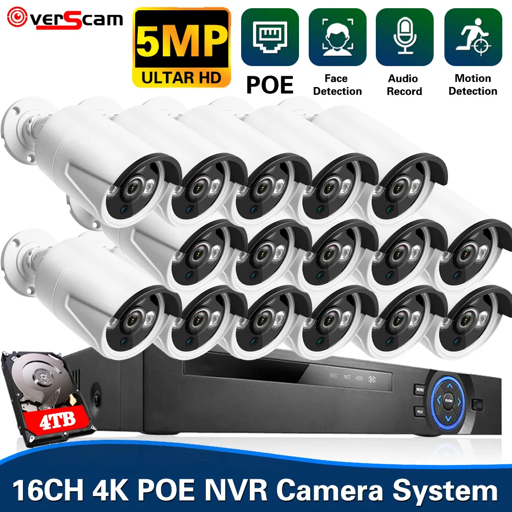 

4K 16CH POE NVR 5MP CCTV Security Protection Camera System Kit Outdoor Waterproof Audio POE IP Camera Video Surveillance Cam Set