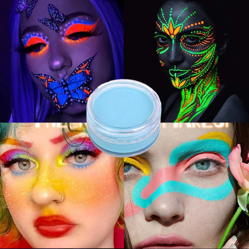 

12 Colors Fluorescent Eyeliner Waterproof UV Light Neon Eyeliner Paste Face Body Painting Glow In Dark Halloween Cosplay Makeup