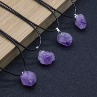 irregular raw natural purple crystal stone pendant necklace golden alloy chain energy amethyst for gift