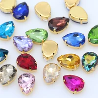 multi sizes 24 colors sew on water drops rhinestone golden claw teardrop 4 holes for jewels needlework wedding dress bag trims