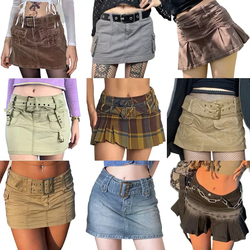 

Мини-юбка y2k в стиле Харадзюку, джинсовая винтажная в стиле 1920-х, с низкой талией