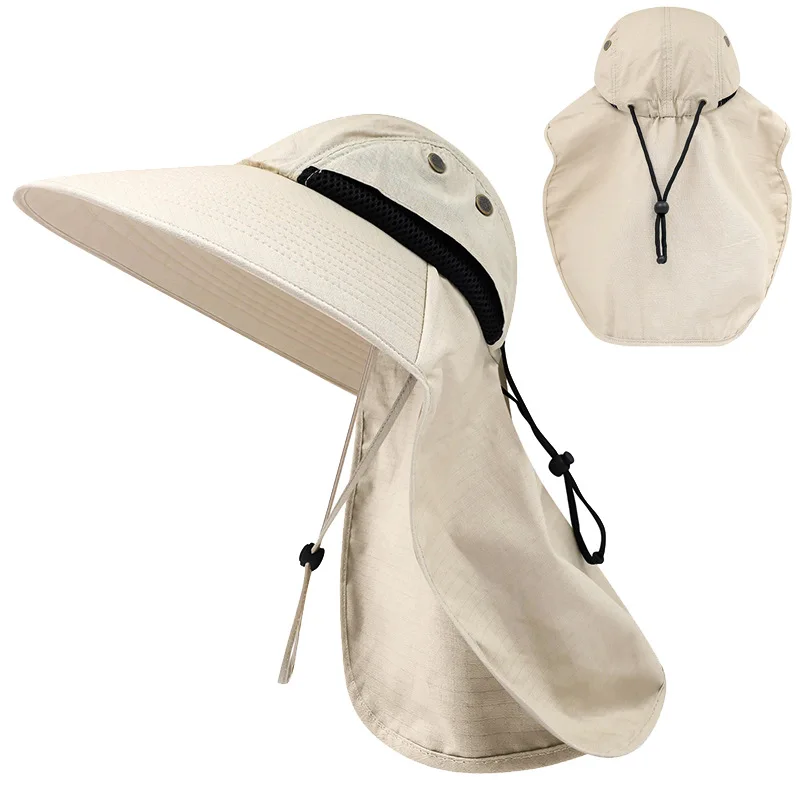 

Women Men Summer UV Protection Bucket Hats Outdoor Wide Brim Fisherman Caps Hiking Hat Male Cotton Sun Hat With Neck Flap