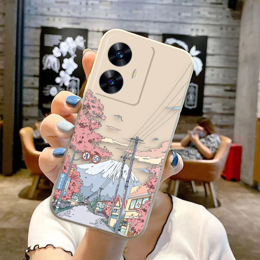 Чехол для телефона Street Cherry Blossom Snow Mountain Realme C65 C63 C53 C35 C55 C33 C30 C21Y C20 C12 C11 GT 2 NARAO 20 30 50