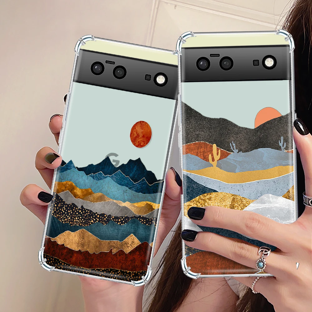 

Transparent Soft TPU Phone Case for Google Pixel 7a 7Pro 7 Shockproof TPU Cover for Pixel 6a 6 6Pro Sunrise Illustration Capas