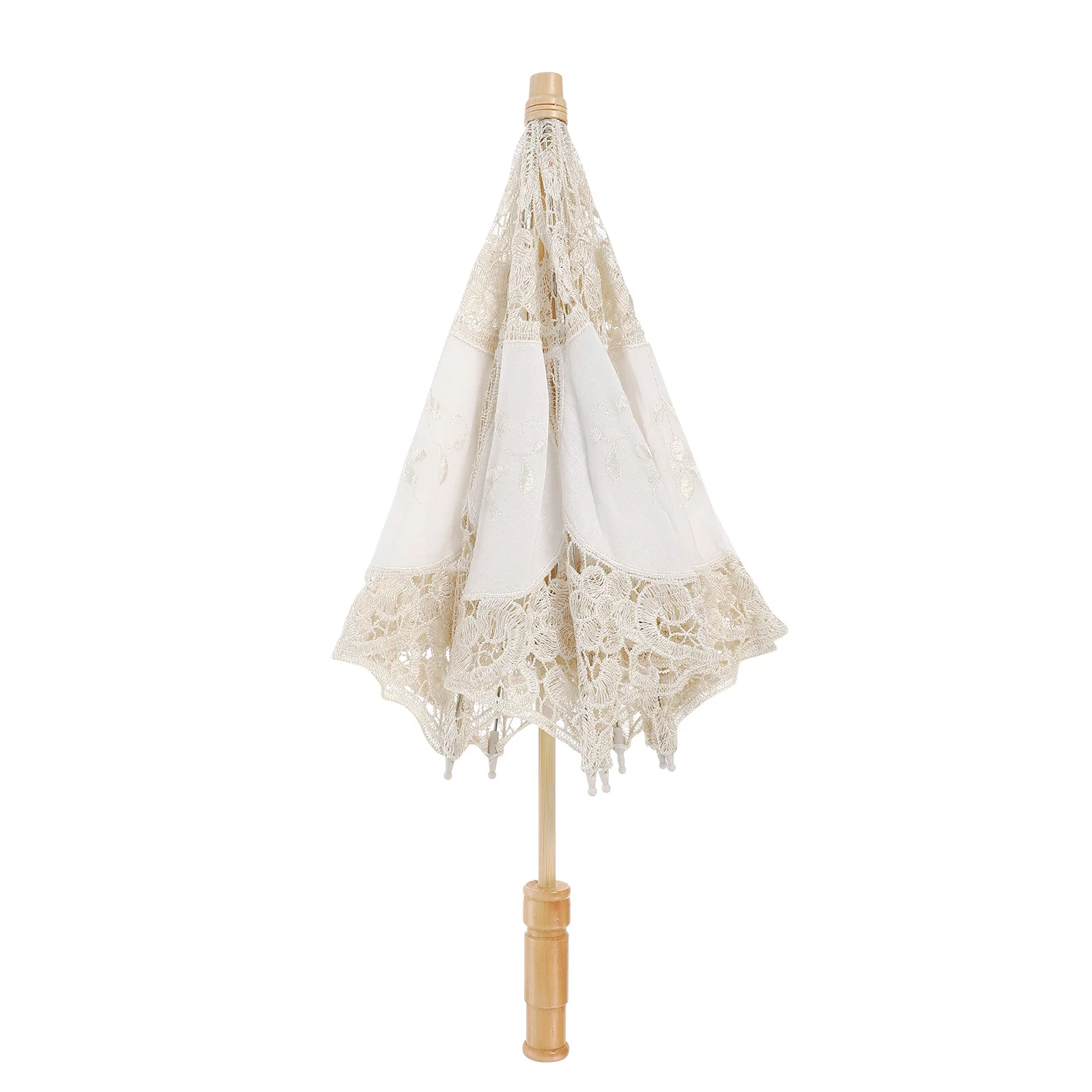 

Wedding Dresses Girls Handheld Umbrella Photo Lace Embroidered Parasol Photography Prop Bamboo Miss Wooden Handle