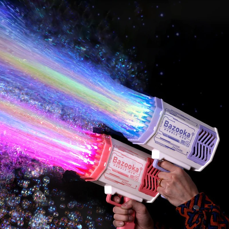 

Bubble Gun Rocket 69 Holes Soap Bubbles Machine Gun Shape Automatic Blower With Light Toys For Kids Pomperos Children‘s Day Gift