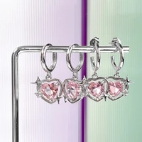 fashion simple peach color galaxy zircon earrings for women pink heart crystal inlaid ear studs sweet girl stars ear buckles