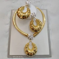 gold plated jewelry set brazilian african drop earrings copper geometric design choker necklace earrings jewelry for women party