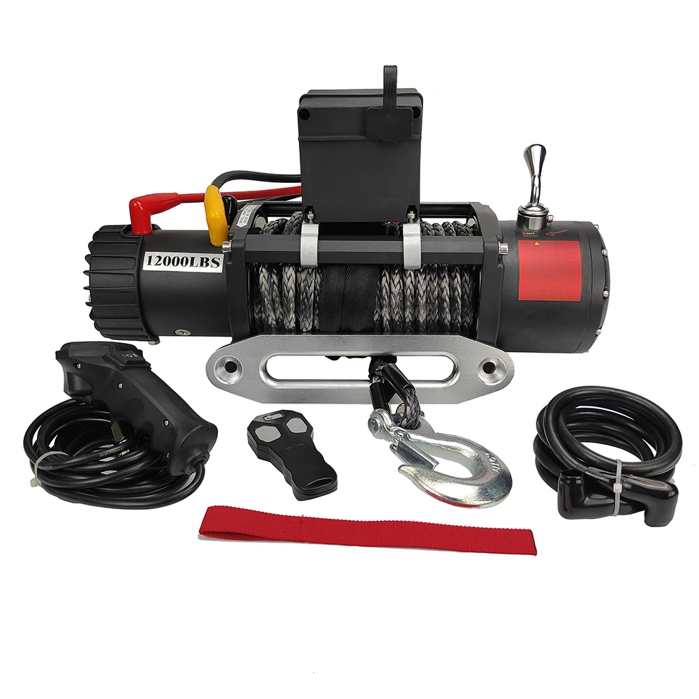 

12V 12000lbs electric winch with synthetic rope for recovery