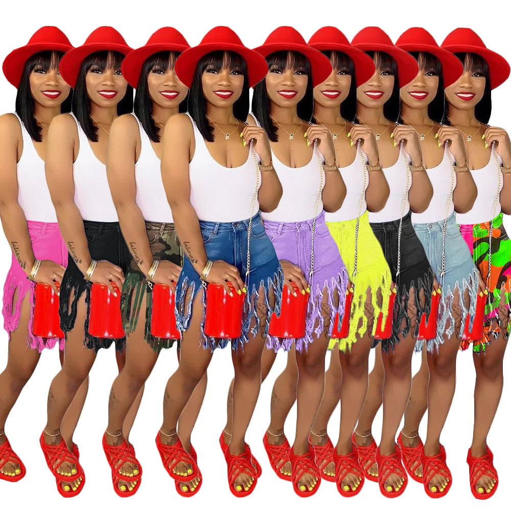 

ZITY Women Denim Shorts Washed And Worn Out Ripped Tassel Brushed Jeans Shorts Casual 2022 Summer New Ladies Straight-leg Pants