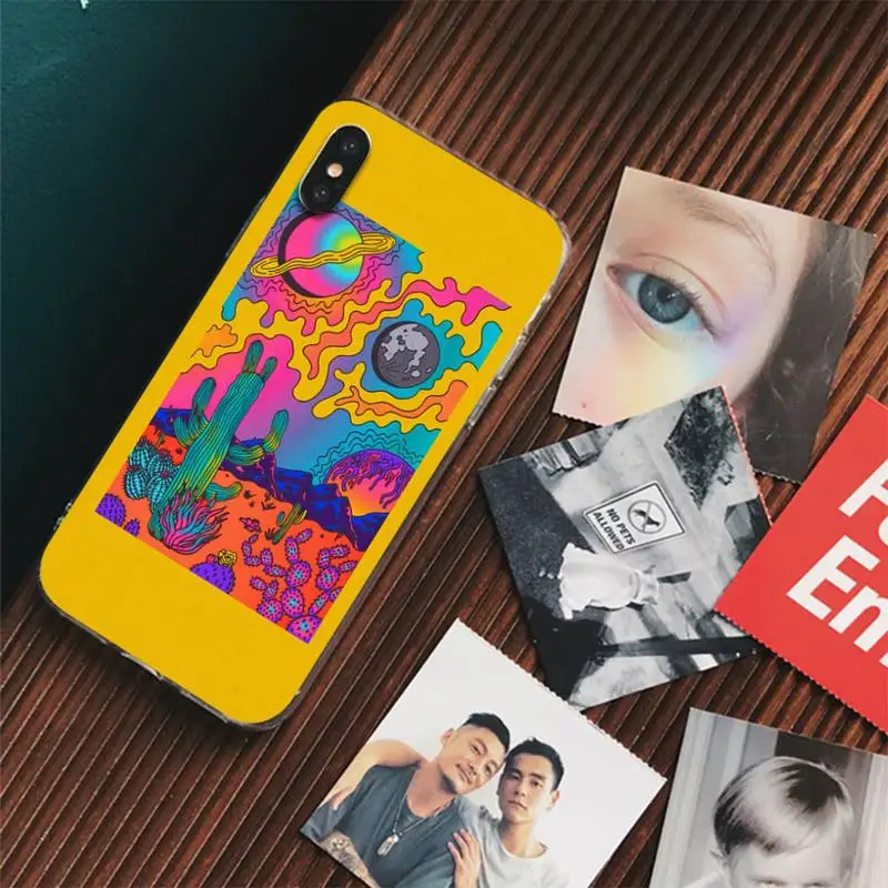 Colourful Psychedelic Phone Case For iPhone 13 14 Pro Max XS XR 12 11 Pro 13 Mini 6 7 8 Plus Clear Back Cover Capa