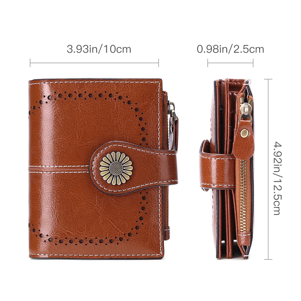 Vintage Women Wallet RFID Anti-theft Leather Wallets For Women Short Zipper Large Ladies Clutch Bag Female Purse Card Holder