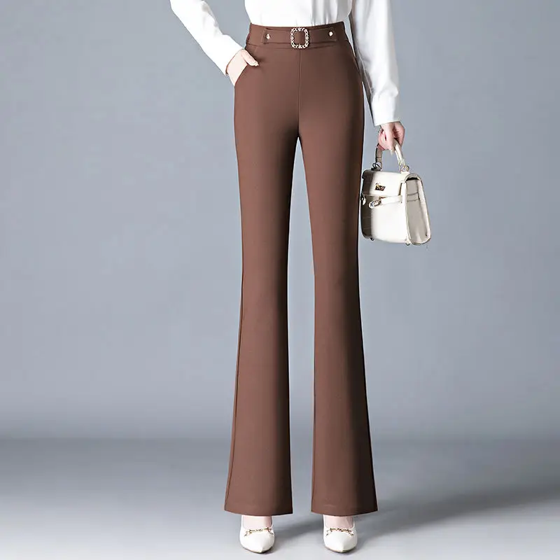Женские модные однотонные расклешенные брюки с высокой талией новинка 2024