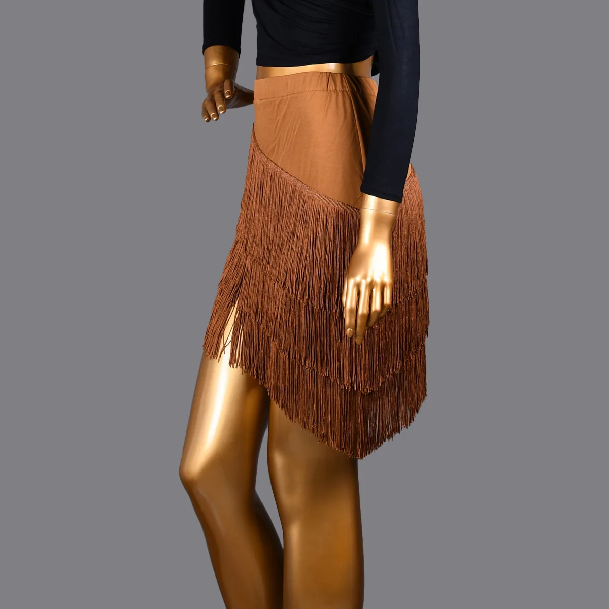 Женский костюм для латиноамериканских танцев черная короткая юбка с бахромой