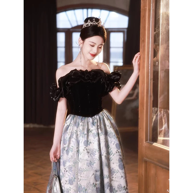 Вечернее платье с открытыми плечами. Женское 2024. Новый высокочувственный банкет.