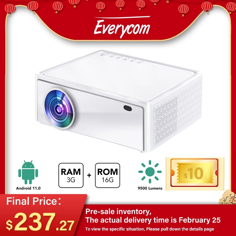 Проектор Everycom E700 2560x1440p 4K Android 11 Smart tv для дома светодиодный лучевой проектор с 3 + 16