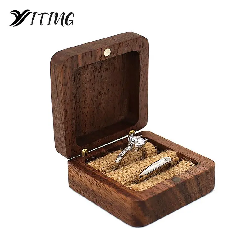 

1PCS Gift Wooden Jewelry Box Wood Engagement Ring Box Bride & Groom Wedding Ring Box