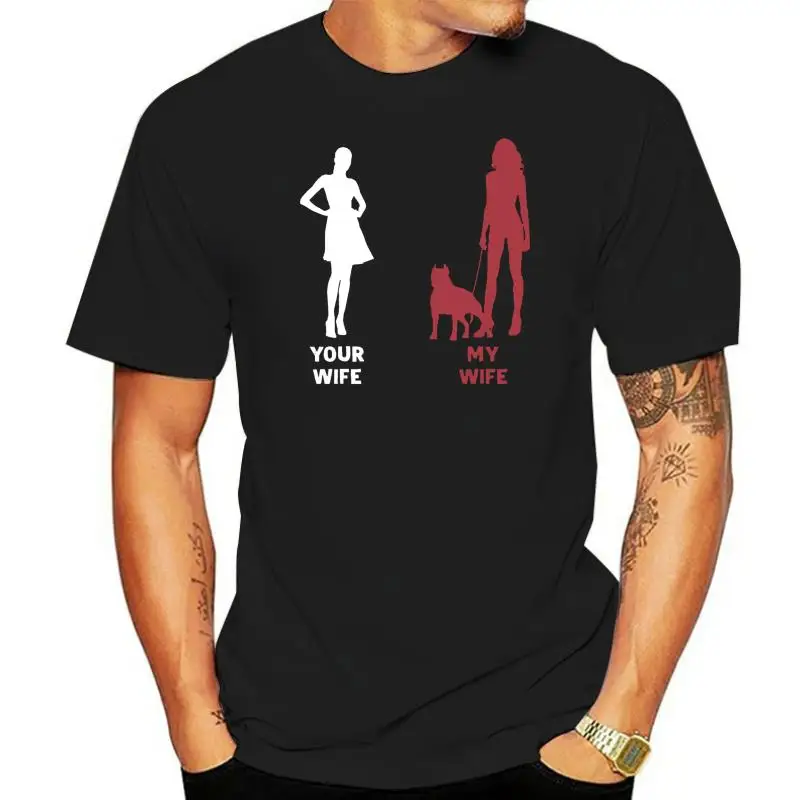 

Camiseta de tu esposa, mi esposa, Pitbull, regalo para amantes de los perros, descuento, 100% algodón, para hombres, 034499