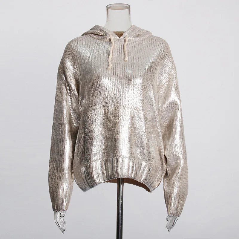 Новинка 2024 повседневный женский свитер ALIDI SC с капюшоном и кулиской вязаный