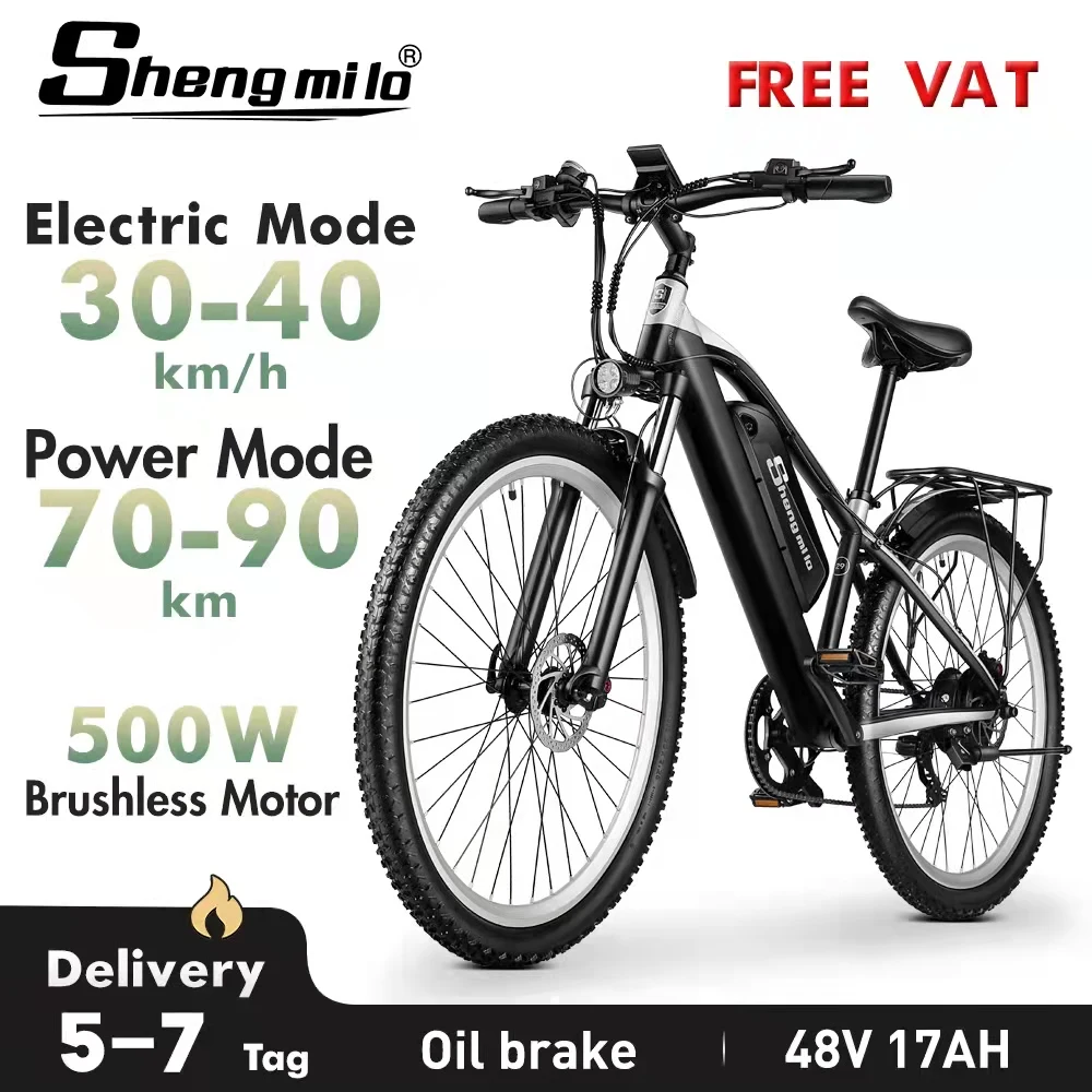 Shengmilo M90 Electric Bicycle 500W e bike men's Mountain bike 29 inch Adult Electric bike Off-road Bike 48V17Ah City Ebike