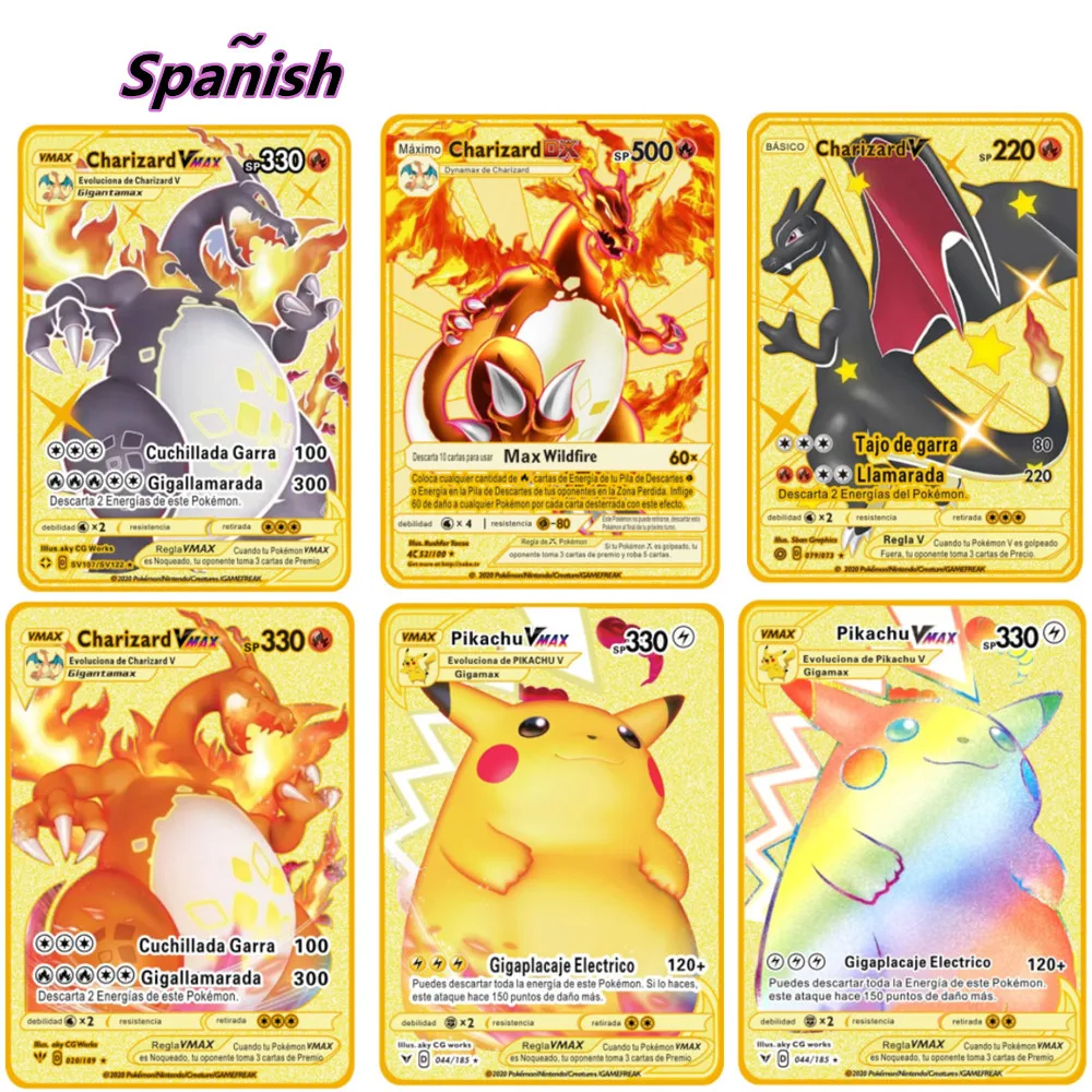 

Pokemon English Cards Gold Metal Pikachu Mewtwo Charizard V Vmax Pokemon Cards in English the Best Toys and Memories for Kids
