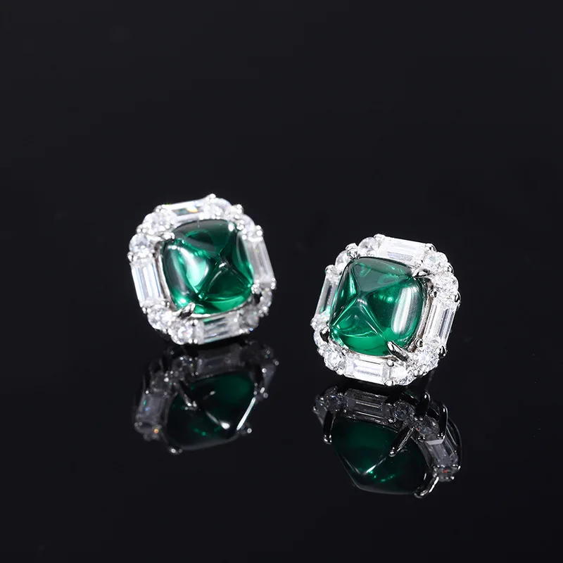 

New fashion S925 silver inlaid 5A zircon ladies temperament personality emerald gemstone diamond earrings
