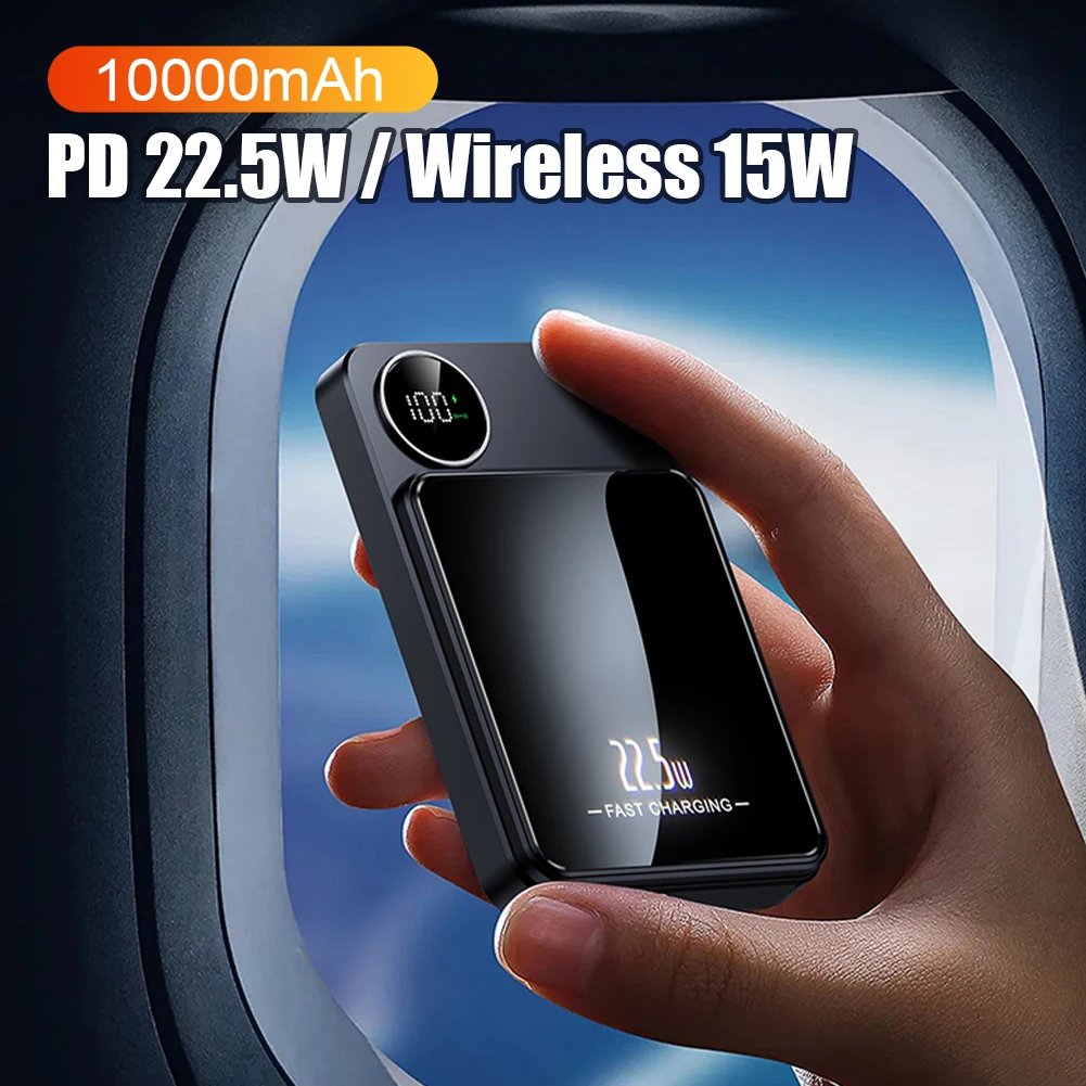 

10000mAh Portable Charger 22.5W Magnetic Power Bank 15W Wireless Fast Charger LED Battery Display For IPhone 12 13 14 Pro Max