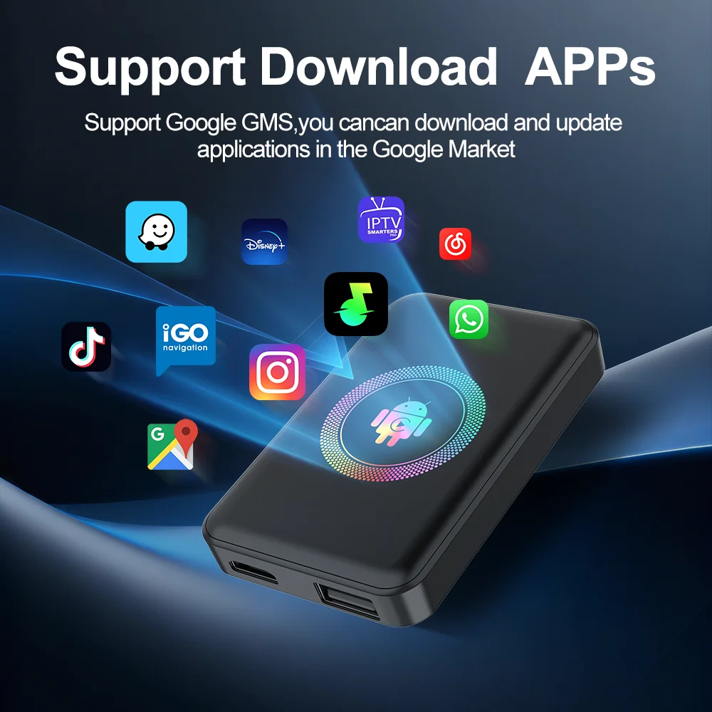 Фото 2026 Android 14.0 4+64 ГБ Беспроводной CarPlay AI Box Kowankit Smart 5 в 1 HDMI Plug & Play Android Auto Автомобильный ТВ-бокс для Netflix YouTube №4