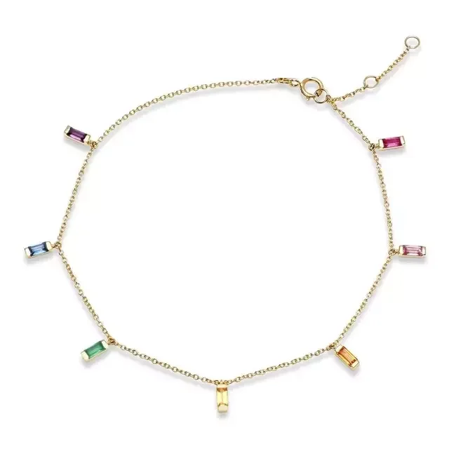 

Оптовая продажа, летние разноцветные радужные ювелирные изделия, 5А, багет, кубический цирконий, Очаровательная цепочка, ножной браслет