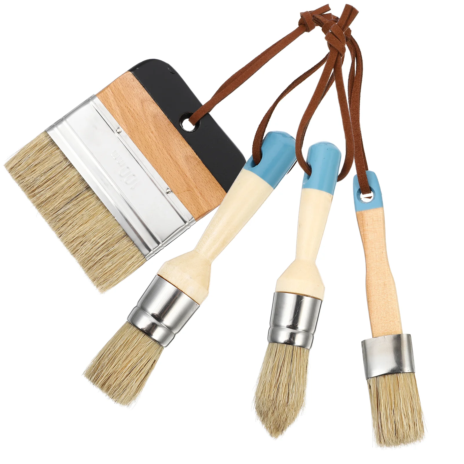

4pcs Natural Brush Wooden Handle Chalk and Wax Painting Brush Pointed Round Flat Chalked Brushes for Watercolor Furniture Wall