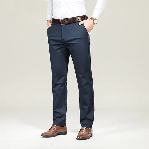 Деловые офисные брюки для мужчин, тонкие, из ледяного шелка, без глажки, эластичные, мужские прямые Костюмные классические брюки для мужчин, размеры 48, 44, на лето