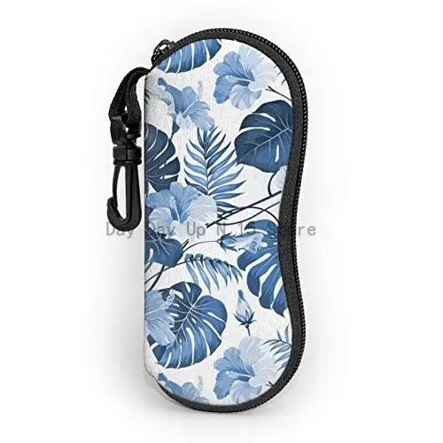 

Blue Flower Tropical Sunglasses Soft Case Glasses Case For Women Men Ultra Light Neoprene Zipper Eyeglass Case