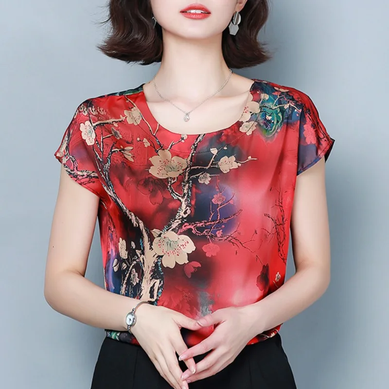 Fashion O-Neck Printed Short Sleeve Korean Blouse Women Clothing 2023 Spring New Loose Casual Pullovers Tops Commute Shirt