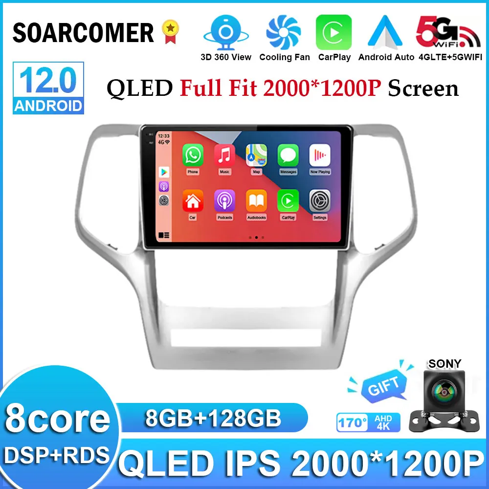 

9 дюймов Android 12 для Jeep Grand Cherokee 2008 2009 2010 2011 2012 2013 Автомобильный мультимедийный стерео плеер навигация GPS Авторадио BT