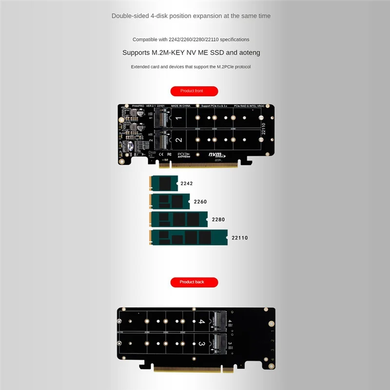 

4-Disk NVME RAID Card PCIeX16 to M.2 M-Key Expansion Adapter