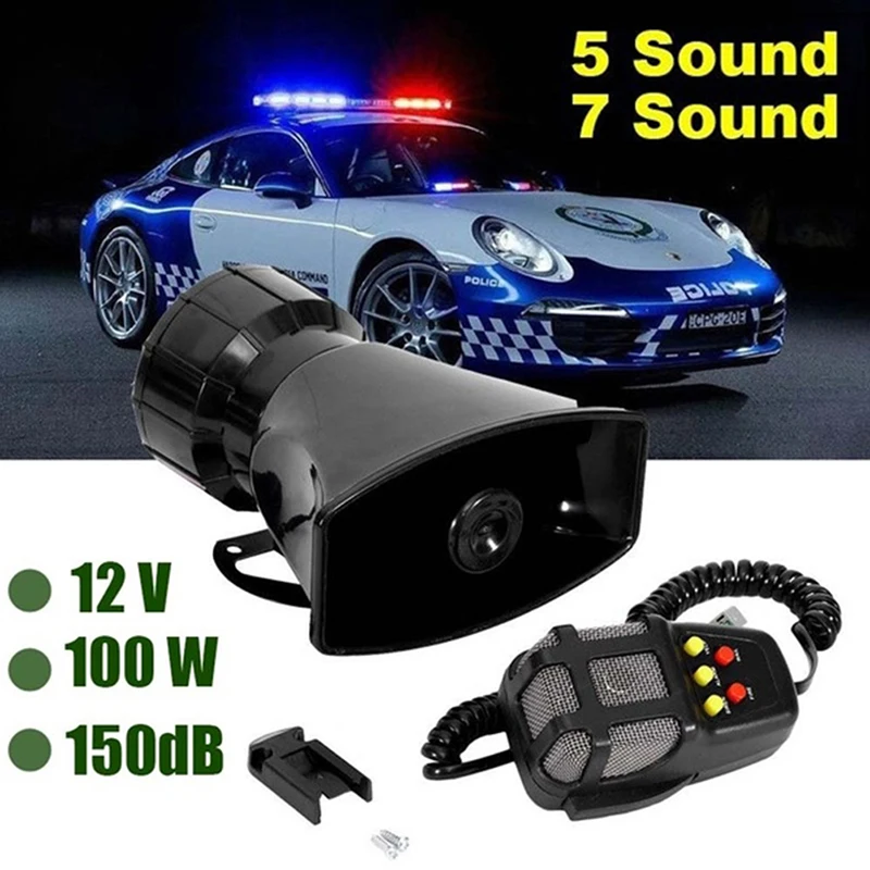 

Car Police Fire Siren 7-Sound Loud Air Horn PA Speaker 12V 100W For Motorcycles Mopeds Cars Trucks Warning Alarm Accessories