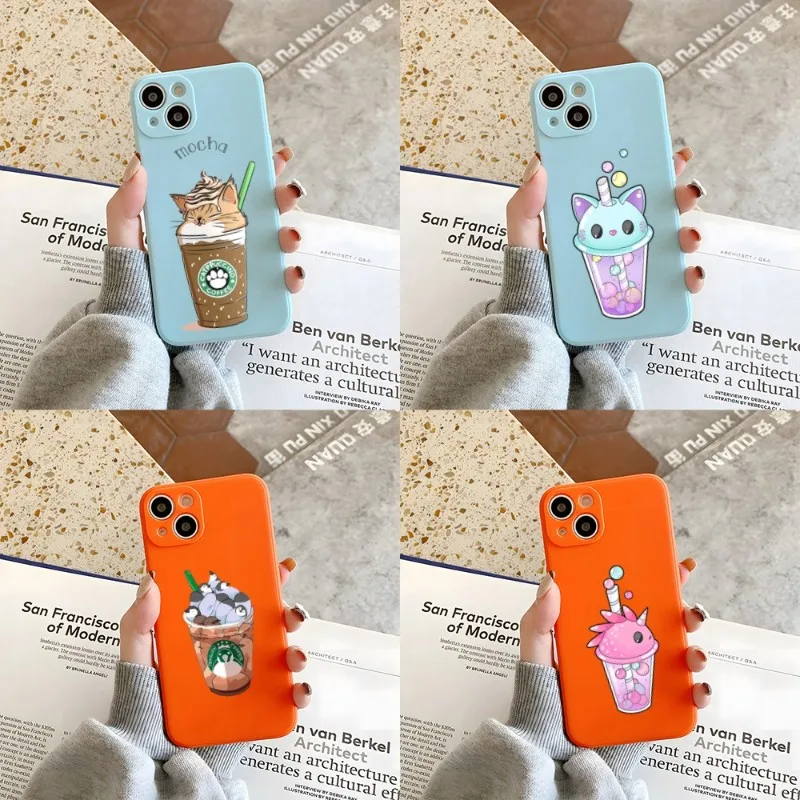 

Cute Milk Drink Bottle Animal Phone Case Orange And Blue For IPhone 12Pro 13 11 Pro Max Mini Xs X Xr 7 8 6 6s Plus Se 2020 Cover