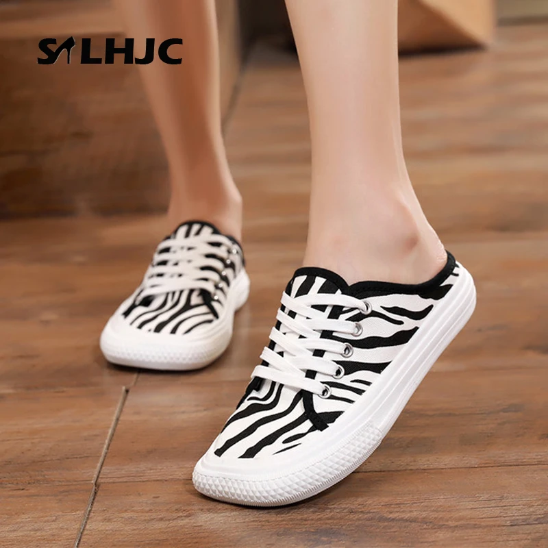 

SLHJC Sneakers Women Casual Shoes Flat Heel Slippers Square Toe Loafers Canvas Shoes