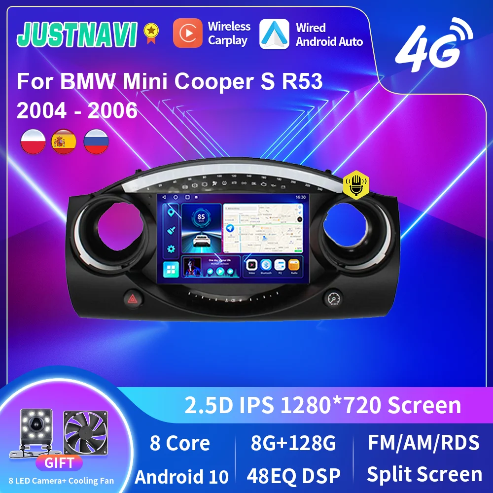

JUSTNAVI Car Radio For BMW Mini Cooper S R53 2004 - 2006 Multimedia Video Player GPS Navigation Android Auto CarPlay no 2din dvd