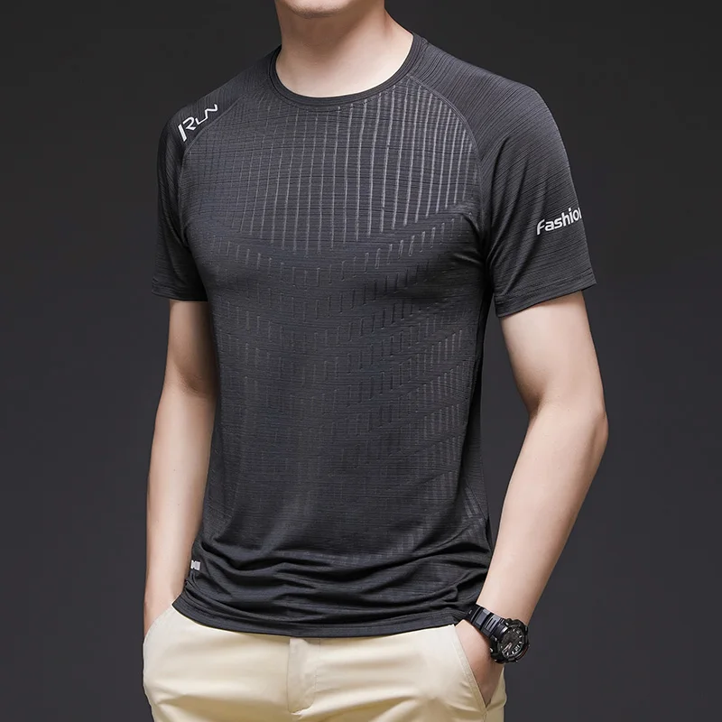 2022 quick-drying clothes men short-sleeved outdoor running loose summer thin breathable ice silk sports T-shirt men