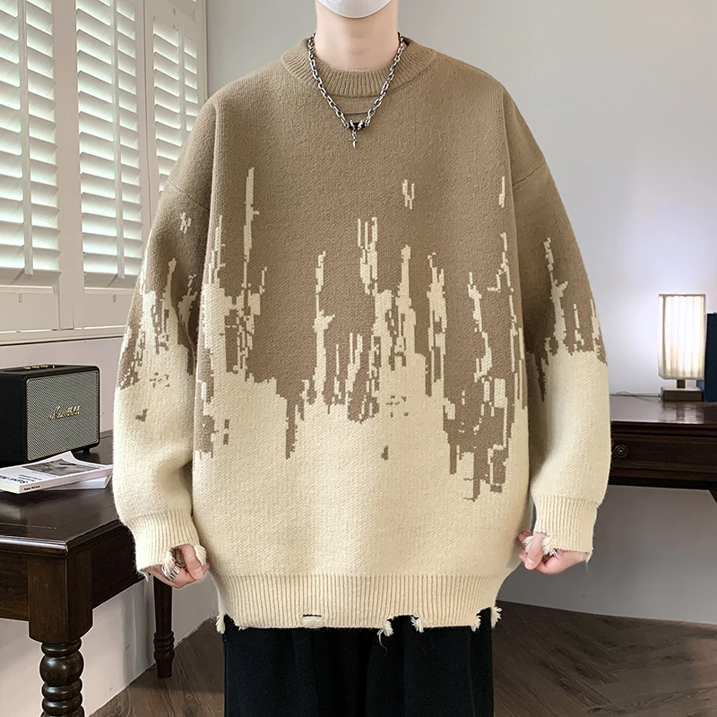 Новинка 2024 осенне-зимний свитер в стиле пэчворк трендовая уличная мода теплый