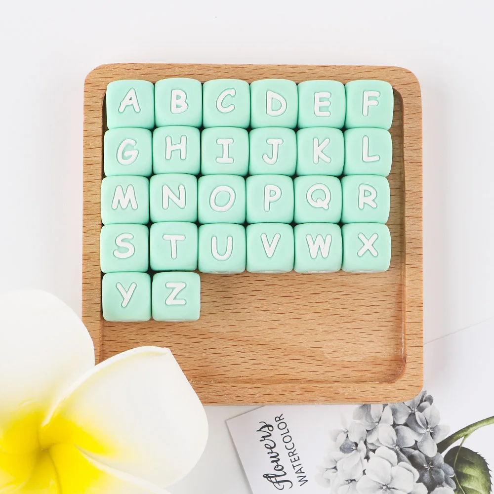 

Sunrony 10Pcs 12mm Green English Letter Silicone Beads Baby AppeasePacifier Chain Bracelet Accessory Toy BPA-Free