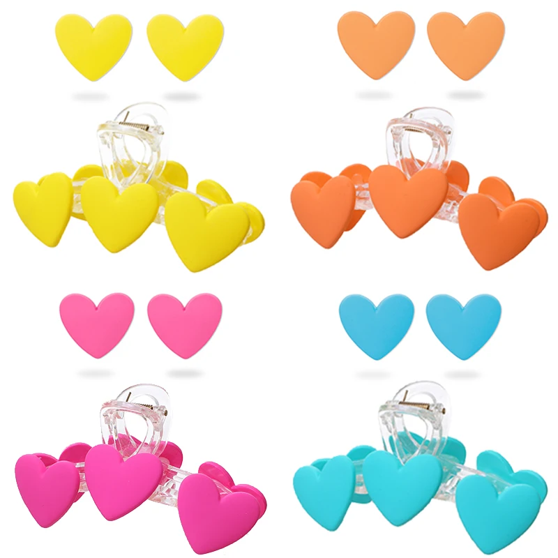 

Акриловые серьги в форме сердца карамельных цветов, заколка для волос для женщин и девушек, винтажные простые серьги-гвоздики, заколка для в...