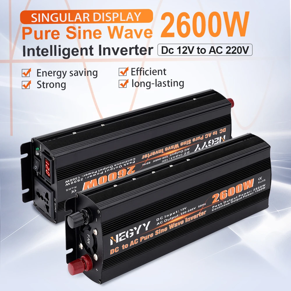 

1000W 1600W 2000W 2600W Universal Pure Sine Wave Inverter DC 12V 24V To AC 220V Voltage 50HZ Converter Solar Car Inverters