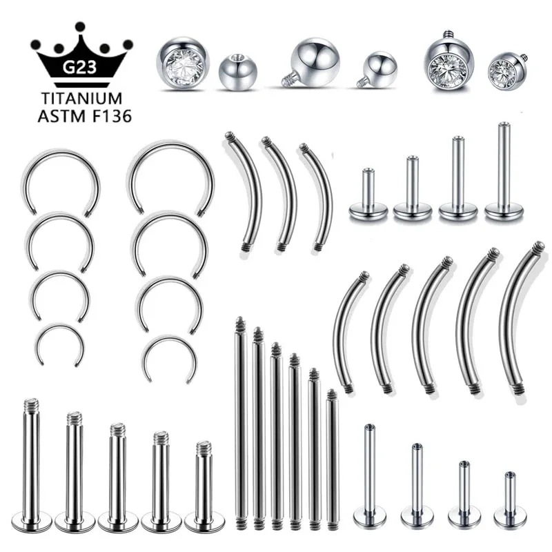 

10Pcs/Lot G23 Titanium Nose Ear Studs Screw Barbell Replacement Accessories Labret Eyebrow Tongue Piercing Body Piercing Jewelry