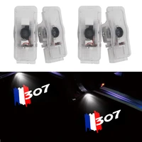 2 pieces led welcome light hd projector lamp warning light for peugeto 307 models logo car door light laser spot light