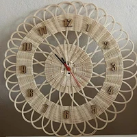 handwoven rattan wall decorative clock round digital mute silent clock ins hanging ornament watch living room bedroom home decor