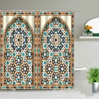 Waterproof Fabric Shower Curtain Arabic Arch Morocco Antique Doors Print Bath Screen Old Wooden Door Bathroom Curtains With Hook
