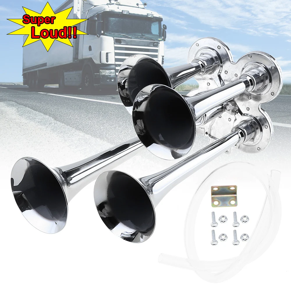 

12V / 24V 150db Universal Super Loud Four Trumpet Air Horn for Car / Vehicle / Truck / Train / Boat